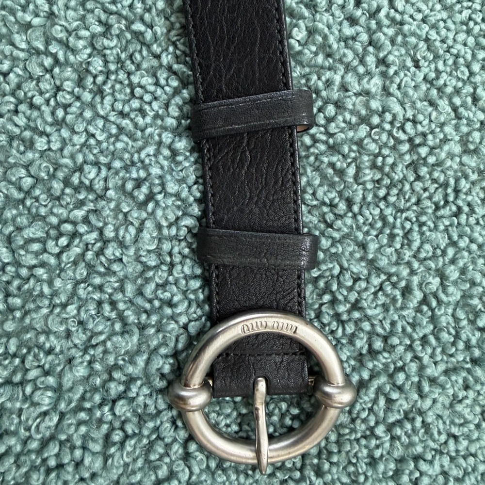 Miu Miu Black Leather Belt with Silver Buckle - Picture 6 of 13